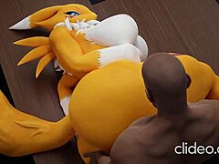 Großbusige MILF Renamon lässt ihren Monstercock bei der Arbeit zufriedenstellen