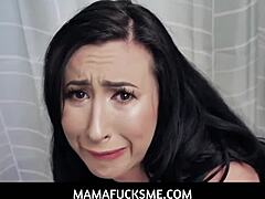 Mature milf gives her stepson a handjob and blowjob in the bathroom