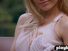 Petite blonde milf Zhenya Belaya's outdoor photoshoot with revealing clothes