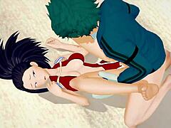 Азиатская мамочка Момо и молодой герой Деку в 3D-хентайном мультфильме