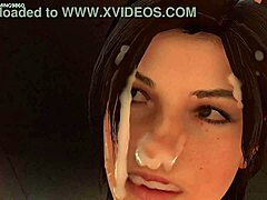 3D cartoon of voluptuous mother being choked by Lara Croft