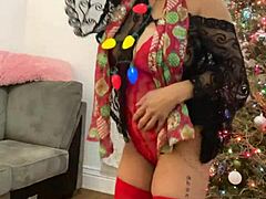 Mature Latina beauty Anna Maria's sensual holiday surprise in red lingerie