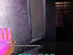Zralá žena a černovlasá dívka se zabývají BDSM na klubové toaletě, zachycené v 3D animovaném videu