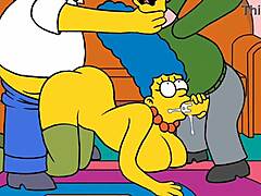 Marge Sinpsom, the provocative homemaker, indulges in a steamy encounter with her neighbor, all while her unsuspecting husband looks on, in this humorous animated parody.