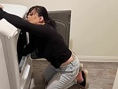 British MILF London Rose's steamy encounter in the laundry room