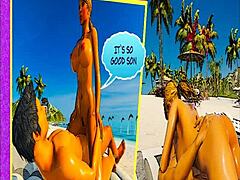 Kreslené porno s nevlastnou mamou a synom na nudistickej pláži