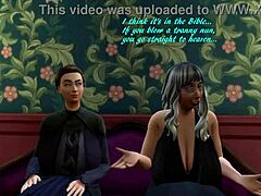 Orgia inter-racial com uma bunda grande e seios grandes em uma paródia de Sims 4